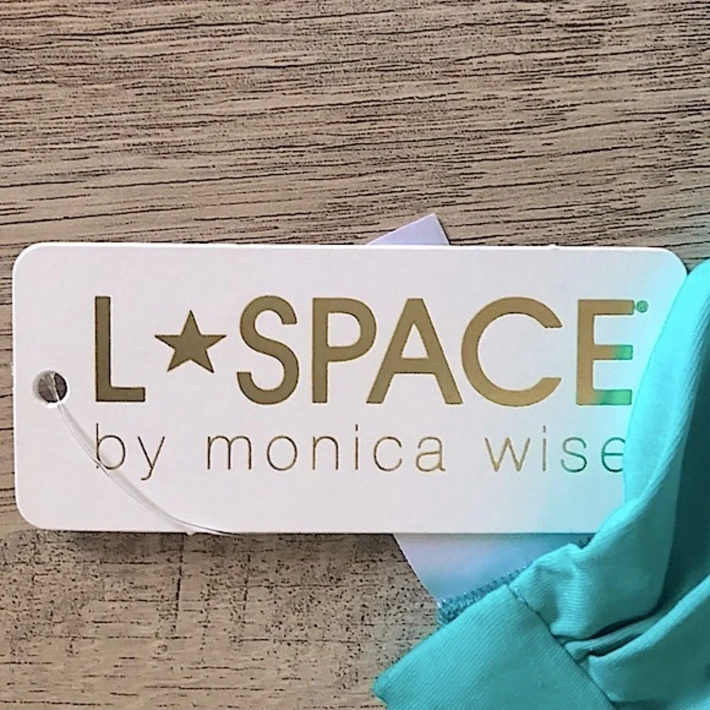 L*Space NWT Twist Colorblock Bandeau Bikini Top M Teal Pink Gold Lurex Strapless
